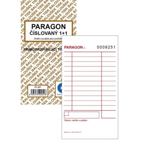 Tiskopis Paragon BAL číslovaný 1+1 NCR PT007