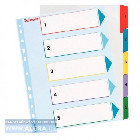 Rozřaďovač A4+ 1- 5 listů papírový barevný Esselte Mylar 100207
