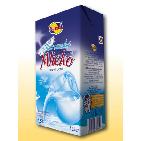 Mléko polotučné TATRANSKÉ MLIEKO 12 ks - ROZVOZ [ karton 12 x 1 litr ], trvanlivé, Tatranská mliekareň a.s., Kežmarok