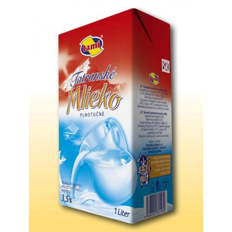 Mléko plnotučné TATRANSKÉ MLIEKO 12 ks - OSOBNÍ ODBĚR [ karton 12 x 1 litr ],trvanlivé,Tatranská mliekareň a.s.,Kežmarok